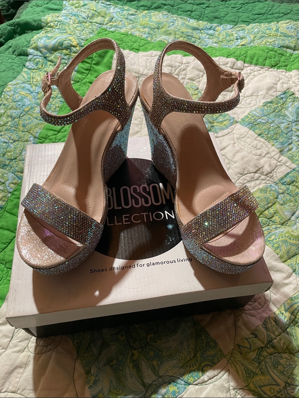 De Blossom Collection Glitter Platform Heels in Pink and Silver